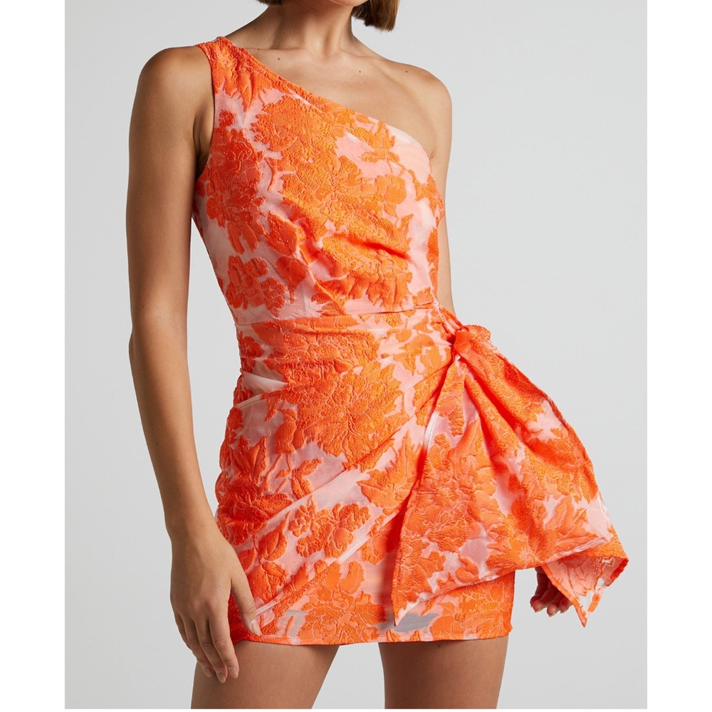 Orange Floral One-Shoulder Dress